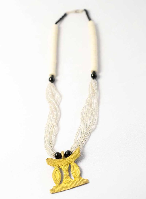 Collier blanc perles et bronze – Image 2